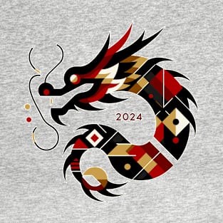 Geometric Dragon 2024 - Abstract Zodiac Artwork T-Shirt